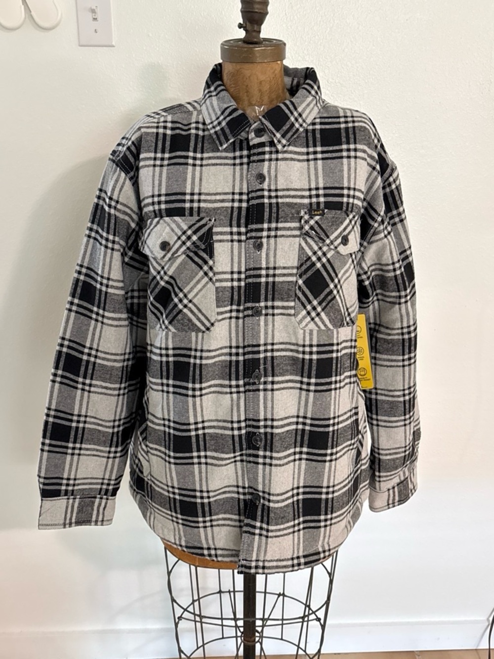 NWT Lee Gray Heather Plaid Sherpa-Lined Shirt Jacket
